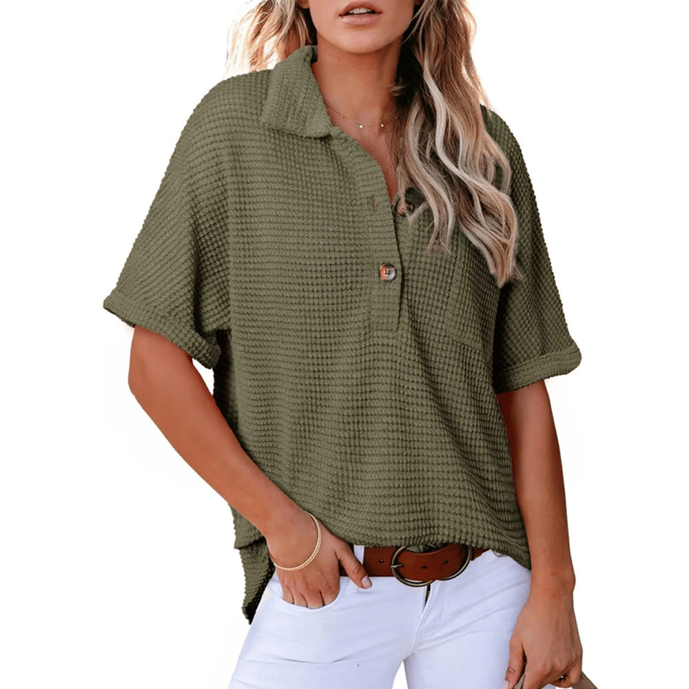 Comstylish Women's Waffle Knit Short Sleeve Tunic Henley Shirts