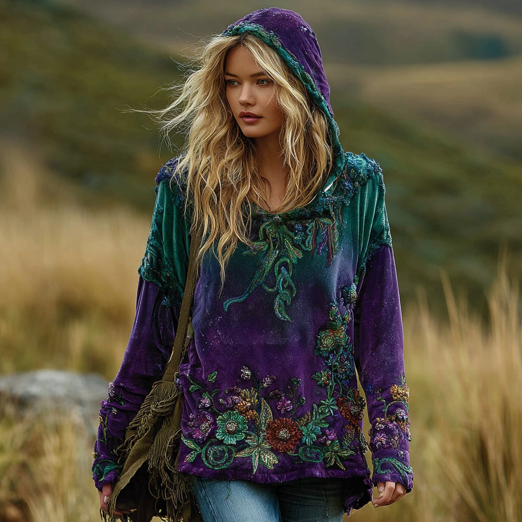 Women's Vintage Floral Art Cozy Hoodie artswardrobe