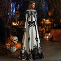 Comstylish Women's Halloween Skeleton Bones And Rose Velvet Maxi Dress