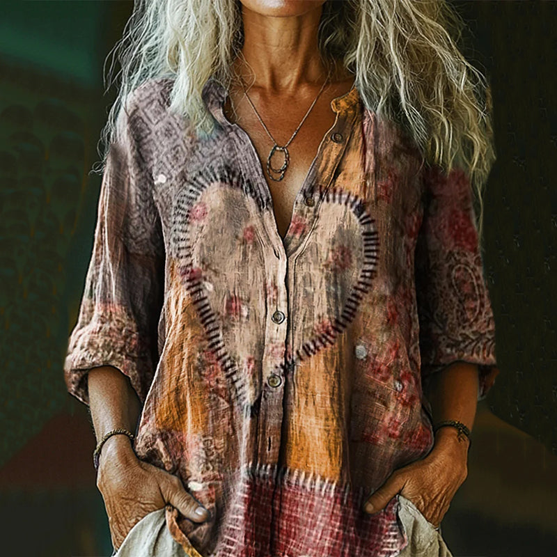 Women's Vintage Heart Art Print Shirt artswardrobe