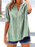 Women's Abstract Texture Art Print Casual Short Sleeve Cotton and Line