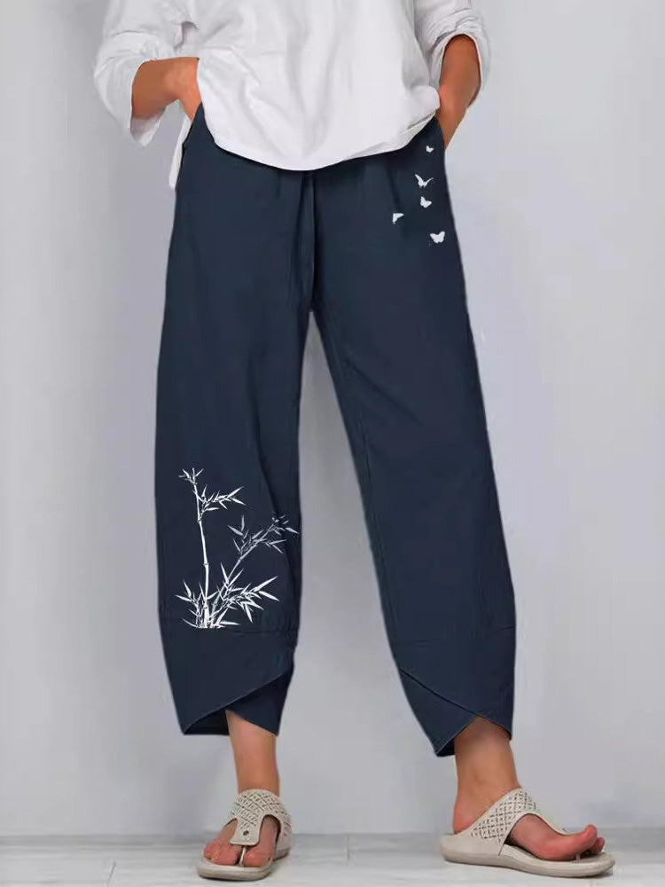 Comstylish Minimalist Bamboo Art Cropped Casual Pants