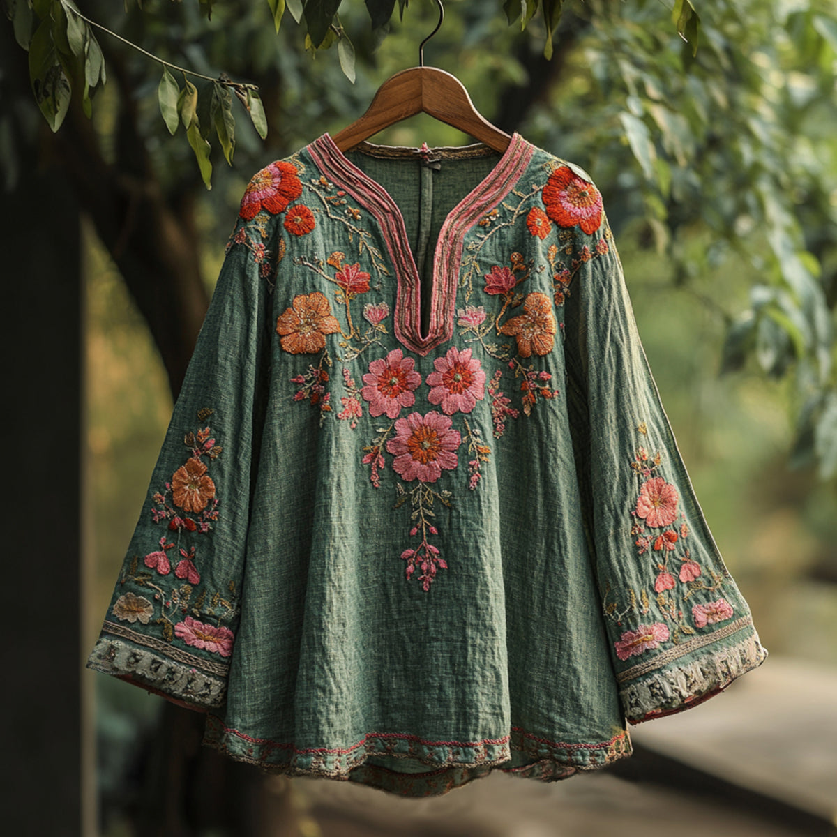 Women's Bohemian Vacation Vintage Floral Long Sleeve Shirt artswardrobe