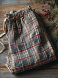 Men's Christmas Vintage Classic Plaid Drawstring Linen Pants artswardrobe