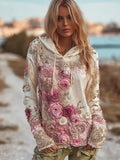 Women's Romantic Pink Rose Vintage Casual Hoodie artswardrobe