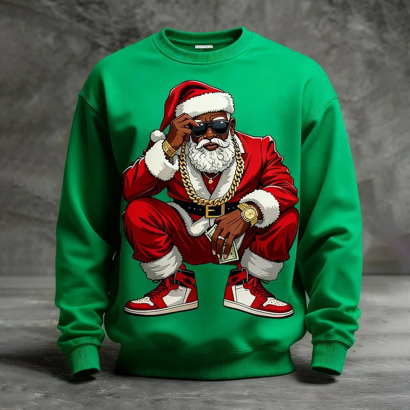 Comstylish Men's Christmas Santa Claus Print Crew Neck Long Sleeve Sweatshirt