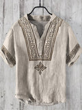 Vintage Greek Pattern Men's V-neck Linen Shirt artswardrobe