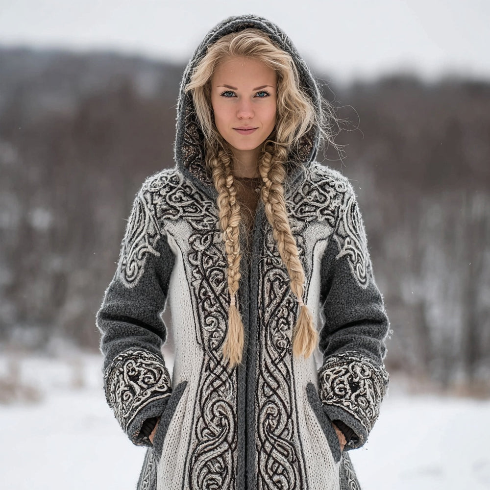 Vintage Viking Celtic Knot Cozy Knit Hooded Cardigan elevenforest