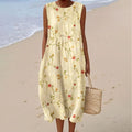 Women's Vintage Floral Art Linen Vest Dress artswardrobe