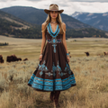Women's Western Print V-neck Sleeveless Maxi Dress artswardrobe