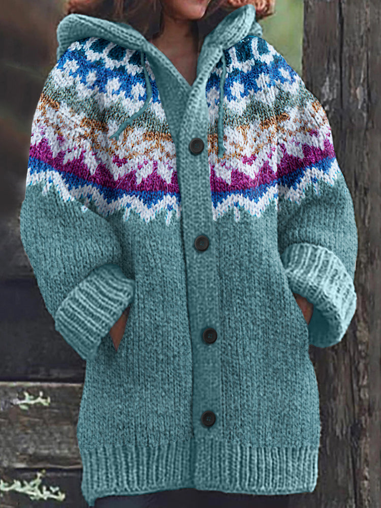 Vintage Icelandic Jacquard Knitted Pattern Cozy Cardigan Sweater elevenforest