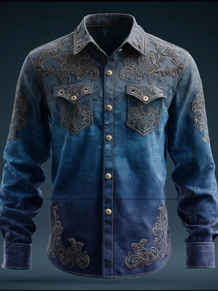 Western Style Retro Cotton And Linen Men's Casual Short-sleeve Shirt With Floral And Animal Elements artswardrobe