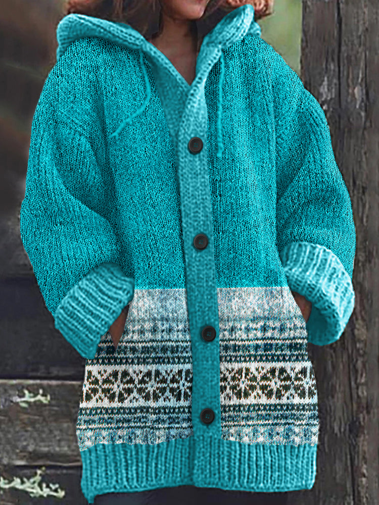 Fairman Island Print Vintage Hooded Sweater Cardigan elevenforest