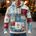 Comstylish Men's Christmas Elements Patchwork Hooded Sweatshirt