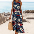 Women's Independence Day Flag Floral Print Midi Dress artswardrobe