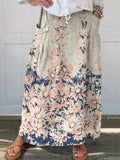 Women's Ethnic Flower Print Linen Pocket Skirt