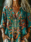 Women's Retro Ethnic Totem Pattern Print Casual Cotton Linen Shirt