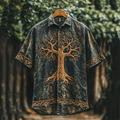 Men's Viking Mythology Tree Of Life Tie Dye Lapel Shirt artswardrobe