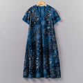Comstylish Japanese Traditional Sashiko Patchwork Art Pattern Painting V-Neck Dress