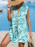 Women's Textured Art Print Casual Cotton And Linen V-Neck Shirt