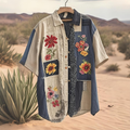Men's Retro Floral Patchwork Art Linen Shirt artswardrobe
