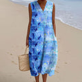 Vintage Fish Printed Linen Casual Tank Dress artswardrobe