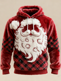 Comstylish Retro Santa Claus Design Men's Hooded Flannel Sweatshirt