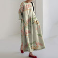 Comstylish Japanese Art Flower Print Loose Casual Midi Dress