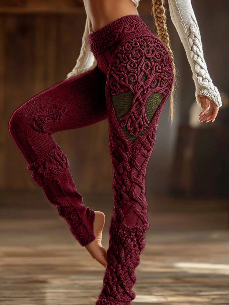 Vintage Viking Tree Of Life Celtic Knot Art Knit Cozy Leggings artswardrobe