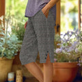 Retro Stripe Pattern Shabby Art Graphics Cozy Linen Shorts artswardrobe