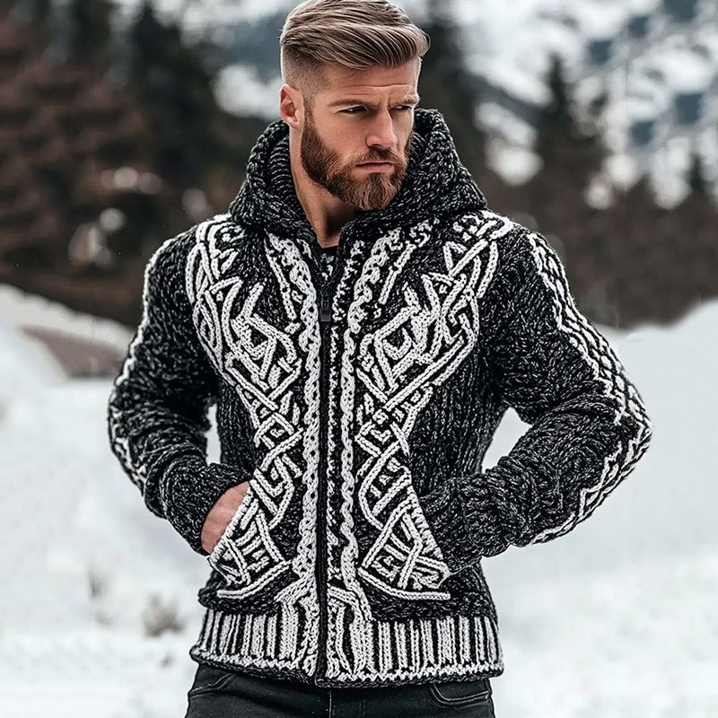Men's Viking Celtic Pattern Cozy Zip And Pocket Hooded Sweater artswardrobe