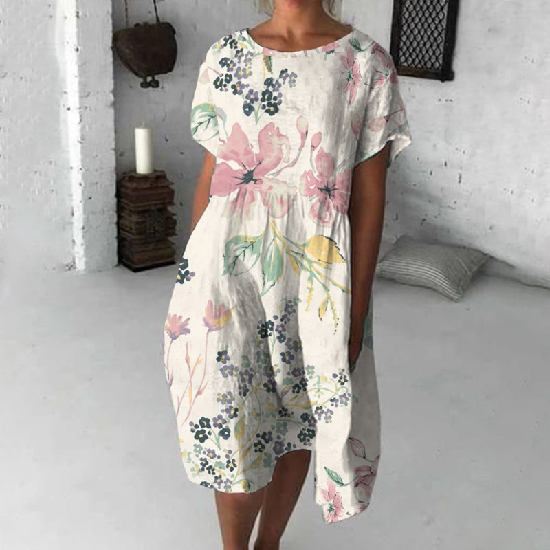 Retro Colored Flowers Art Flowy Midi Dress artswardrobe