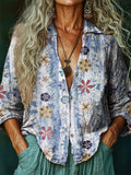 Women's Hippie Art Floral Print V Neck Shirt