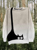 Lovely Black Cat Print Gradient Cozy Sweatshirt elevenforest