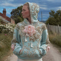 Comstylish Bohemian Pink Handmade Flower Light Blue Hoodie