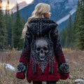 Women's Celtic Skull And Rose Inspired Knitted Cozy Midi Hooded Cardigan artswardrobe