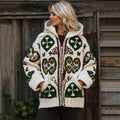 Women's Vintage Knit Jacquard Zipper Pocket Hoodie Cardigan elevenforest