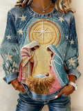 Comstylish Women's Casual Retro Jesus Print Sweatshirt