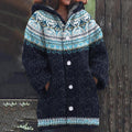 Icelandic Ethnic Print Knitted Hooded Cardigan elevenforest