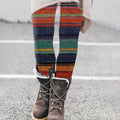 Vintage Geometric Rainbow Stripe Colorblock Patchwork Cozy Knit Leggings elevenforest