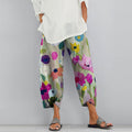 Comstylish Vintage Color Block Floral Printed Casual Pocket Pants