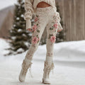 Comstylish Women's Vintage Pink Floral Art Cozy Knit Leggings