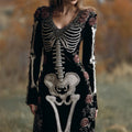 Comstylish Vintage Skeleton Roses Glitter Beaded Cozy Velvet Maxi Dress