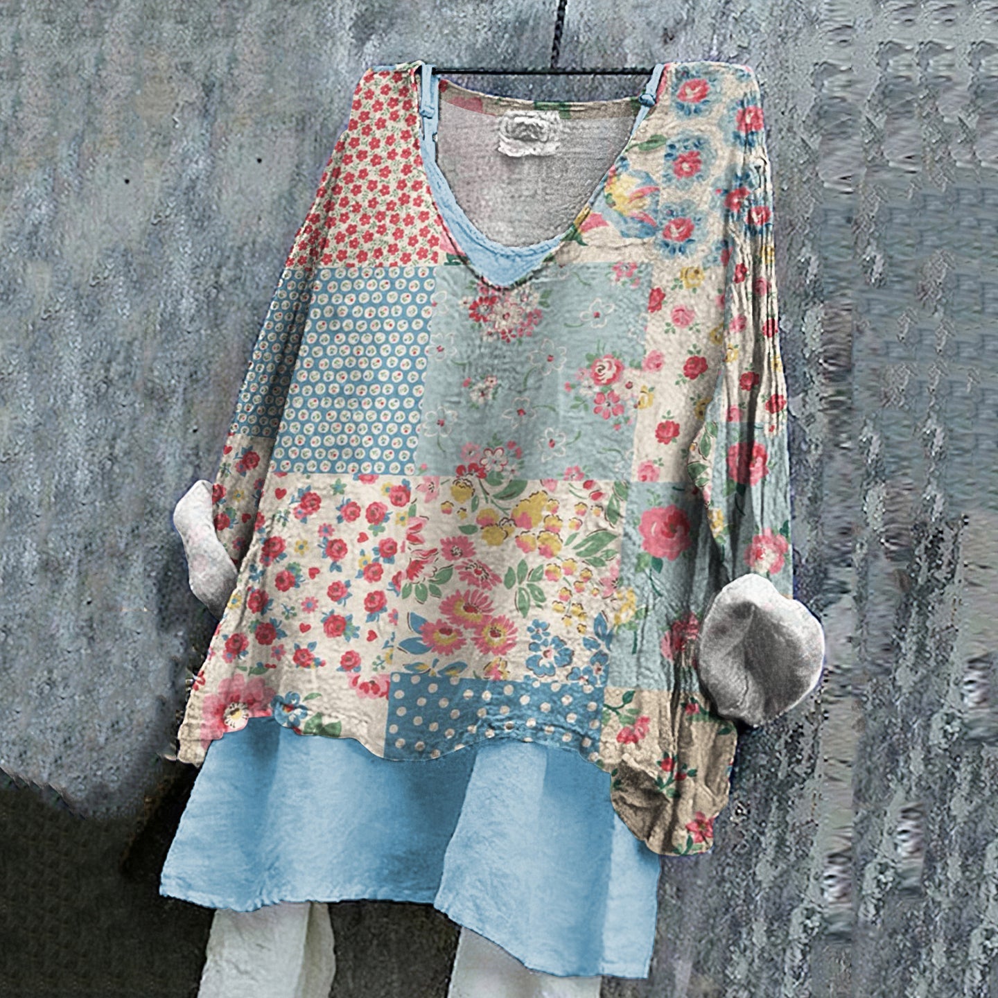 Vintage  Floral Patchwork Linen Tunic artswardrobe
