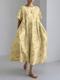 Cute Cats Graphic Linen Blend Cozy Maxi Dress elevenforest