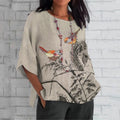 Comstylish Women's Boho Birds Botanic Art Loose Crew Neck Tops