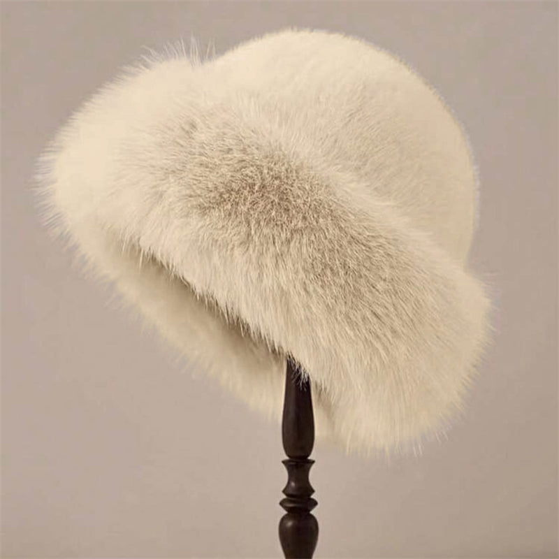 Comstylish Vintage Basic Cozy Fur Trim Knit Hat
