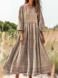 Women's Ethnic Tattoo Pattern Art Print Cotton Round Neck Dress