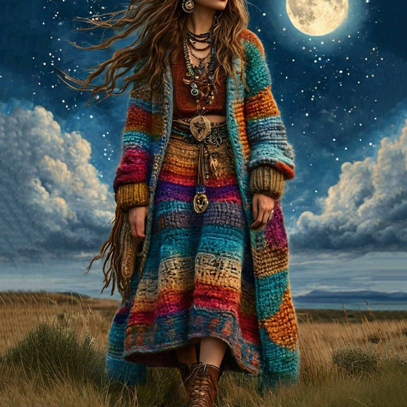 Women's Colorful Rainbow Patchwork Pattern Sweater Cardigan artswardrobe