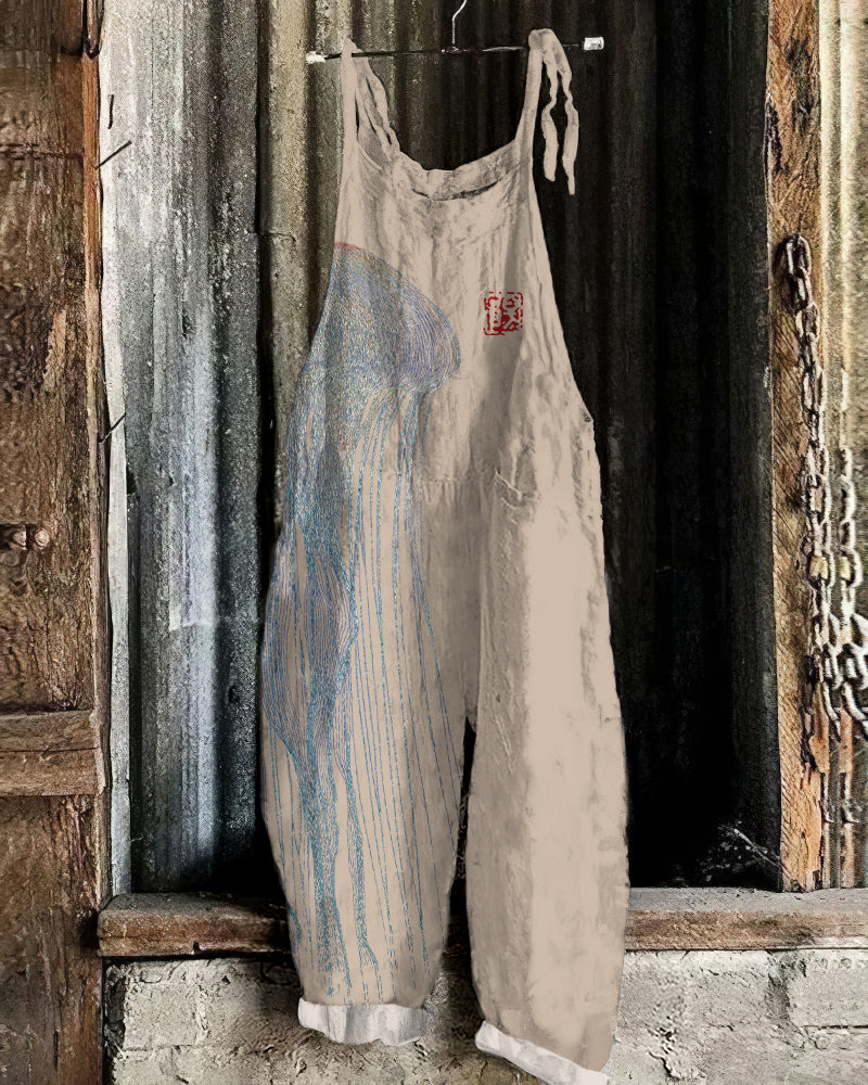 Comstylish Vintage Jellyfish Japanese Art Loose Casual Jumpsuit